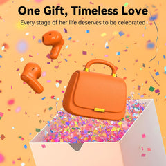 ANCwear Wireless Earbuds with Mini Handbag Case, 22H Playtime, Orange Bluetooth 5.3, 13mm drivers, touch controls and DIY stickers for music, calls, travel, everyday wear and gifting