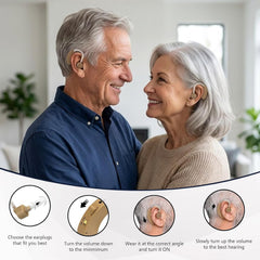Hearing Amplifier for Seniors, Behind-the-Ear with Volume Control Behind-the-ear sound amplifier with manual volume control, replaceable LR44 battery power and 10 batteries included
