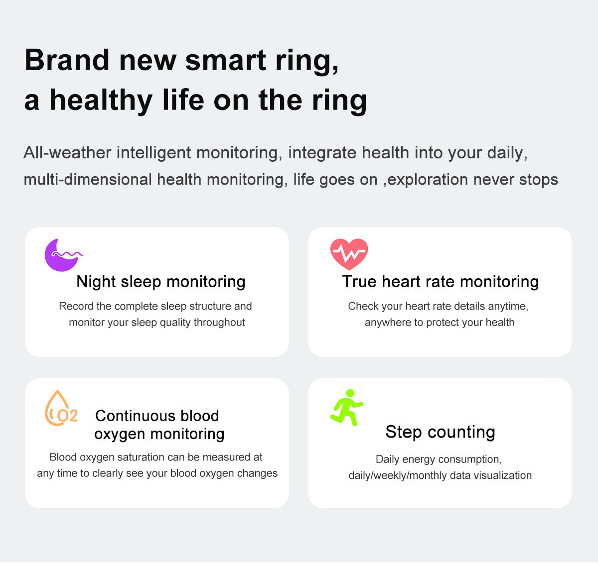 Smart Ring Health Tracker, Wearable Fitness Sleep Tracker for Men Women, IP68 Bluetooth Ring Pedometer, Support 6-7 Days Battery Life for iPhone Android