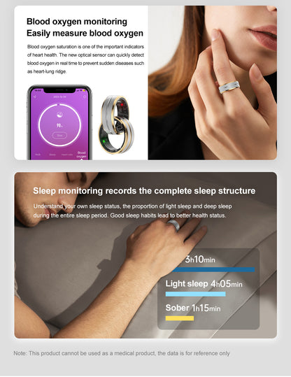 Smart Ring Health Tracker, Wearable Fitness Sleep Tracker for Men Women, IP68 Bluetooth Ring Pedometer, Support 6-7 Days Battery Life for iPhone Android