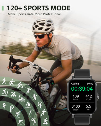 ANCwear 107--1.83" Display/ Heart Rate Sleep Monitor/IP68 Waterproof/120+ Sports Modes