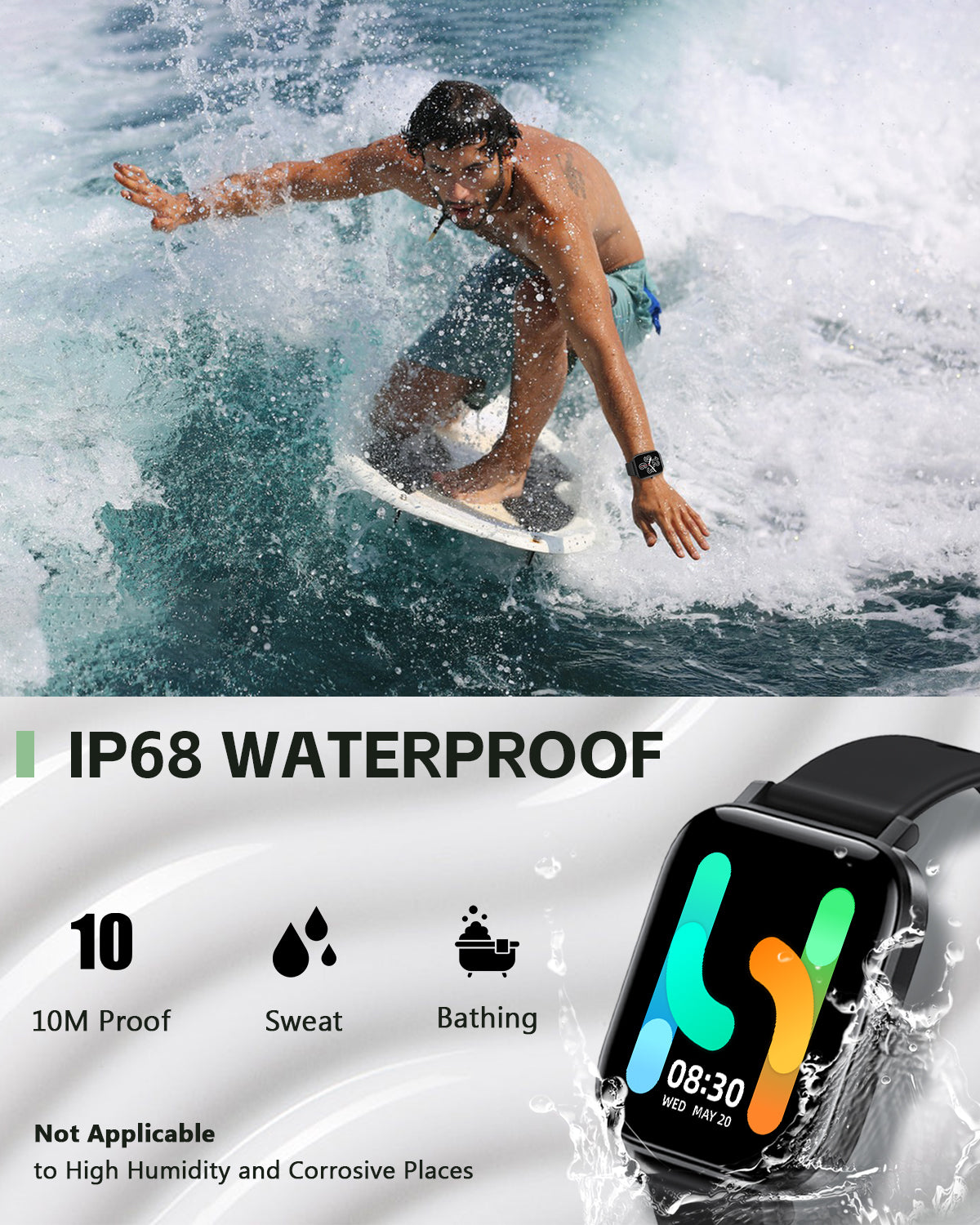 ANCwear 107--1.83" Display/ Heart Rate Sleep Monitor/IP68 Waterproof/120+ Sports Modes