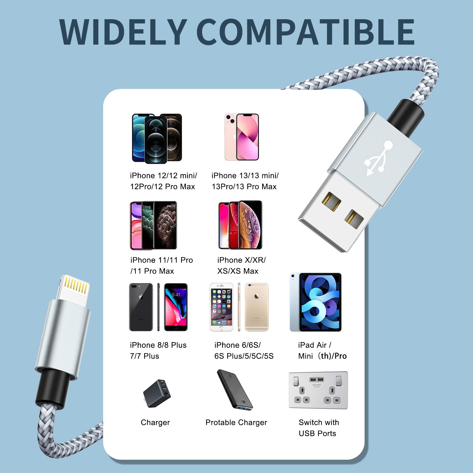 IDISON iphone Charger Cable 4 Pack,MFi Certified Braided Nylon