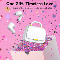 ANCwear Wireless Earbuds with Mini Handbag Case, 22H Playtime, Pearl White Bluetooth 5.3, 13mm drivers, touch controls and DIY stickers for music, calls, travel, everyday wear and gifting