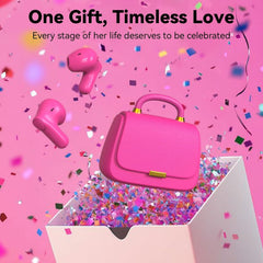 ANCwear Hot Pink Wireless Earbuds, Mini Handbag Charging Case, 22H Playtime Bluetooth 5.3, 13mm Drivers, 3.5g Earbuds, Touch Controls & 26 DIY Stickers for Music, Calls and Gifts