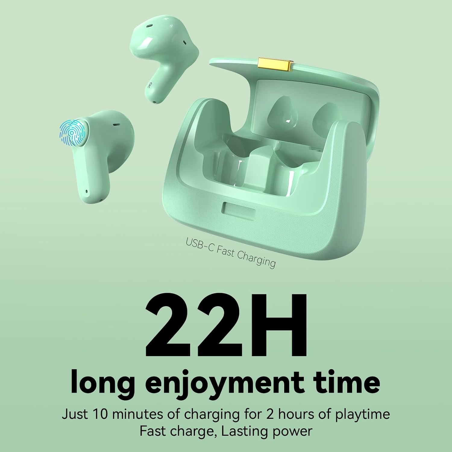 ANCwear Wireless Earbuds with Mini Handbag Case, 22H Playtime, Sage Green Bluetooth 5.3, 13mm drivers, touch controls and DIY stickers for music, calls, travel, everyday wear and gifting