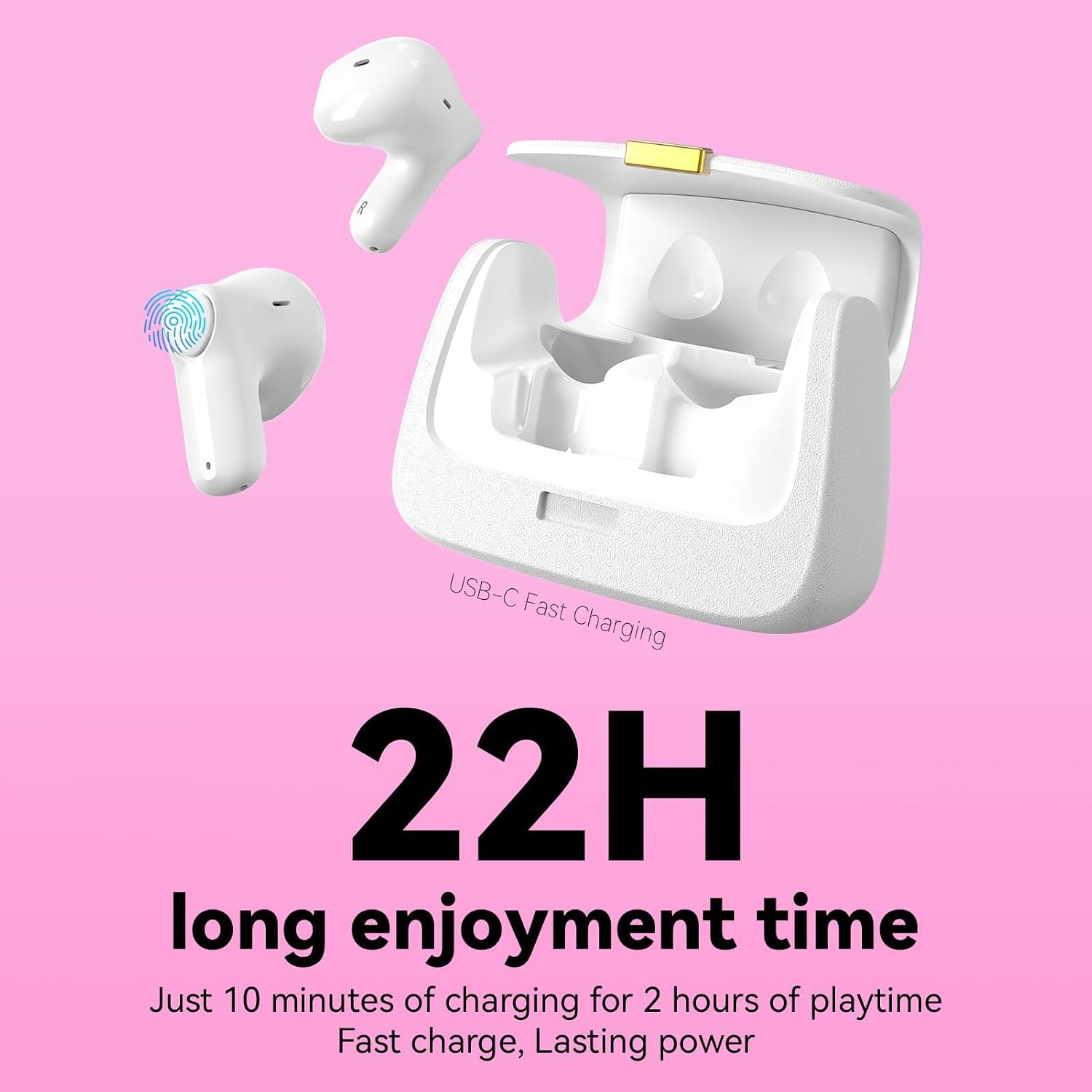 ANCwear Wireless Earbuds with Mini Handbag Case, 22H Playtime, Pearl White Bluetooth 5.3, 13mm drivers, touch controls and DIY stickers for music, calls, travel, everyday wear and gifting