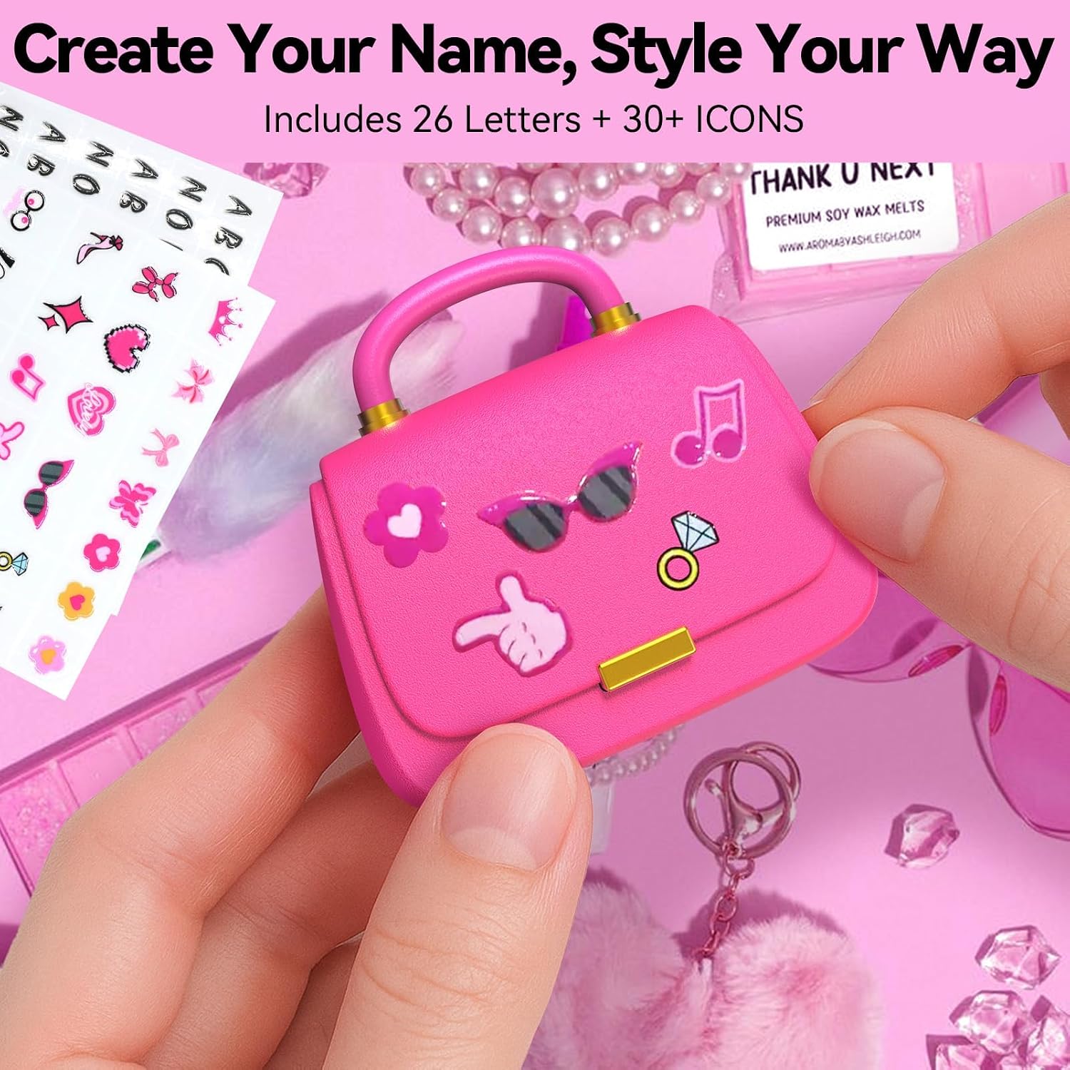 ANCwear Hot Pink Wireless Earbuds, Mini Handbag Charging Case, 22H Playtime Bluetooth 5.3, 13mm Drivers, 3.5g Earbuds, Touch Controls & 26 DIY Stickers for Music, Calls and Gifts