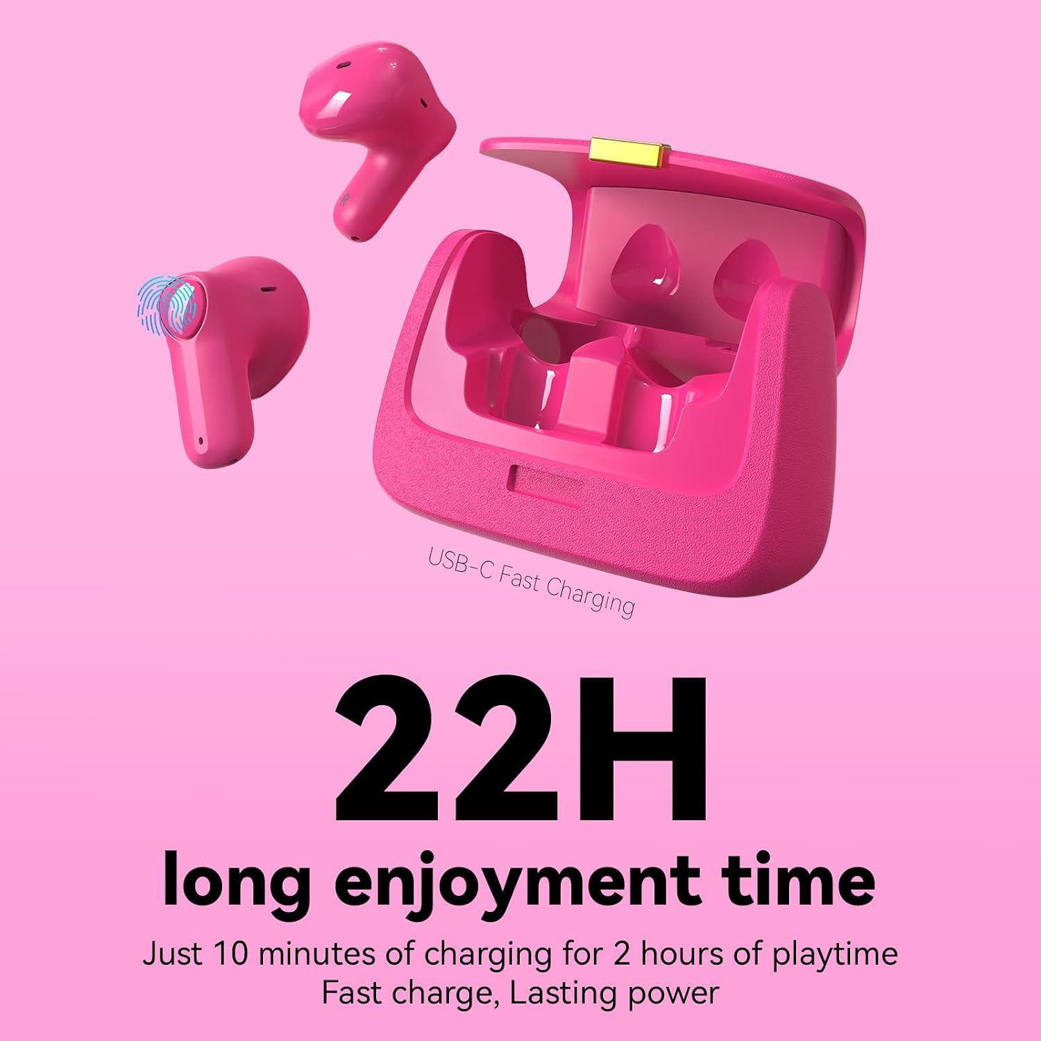 ANCwear Hot Pink Wireless Earbuds, Mini Handbag Charging Case, 22H Playtime Bluetooth 5.3, 13mm Drivers, 3.5g Earbuds, Touch Controls & 26 DIY Stickers for Music, Calls and Gifts