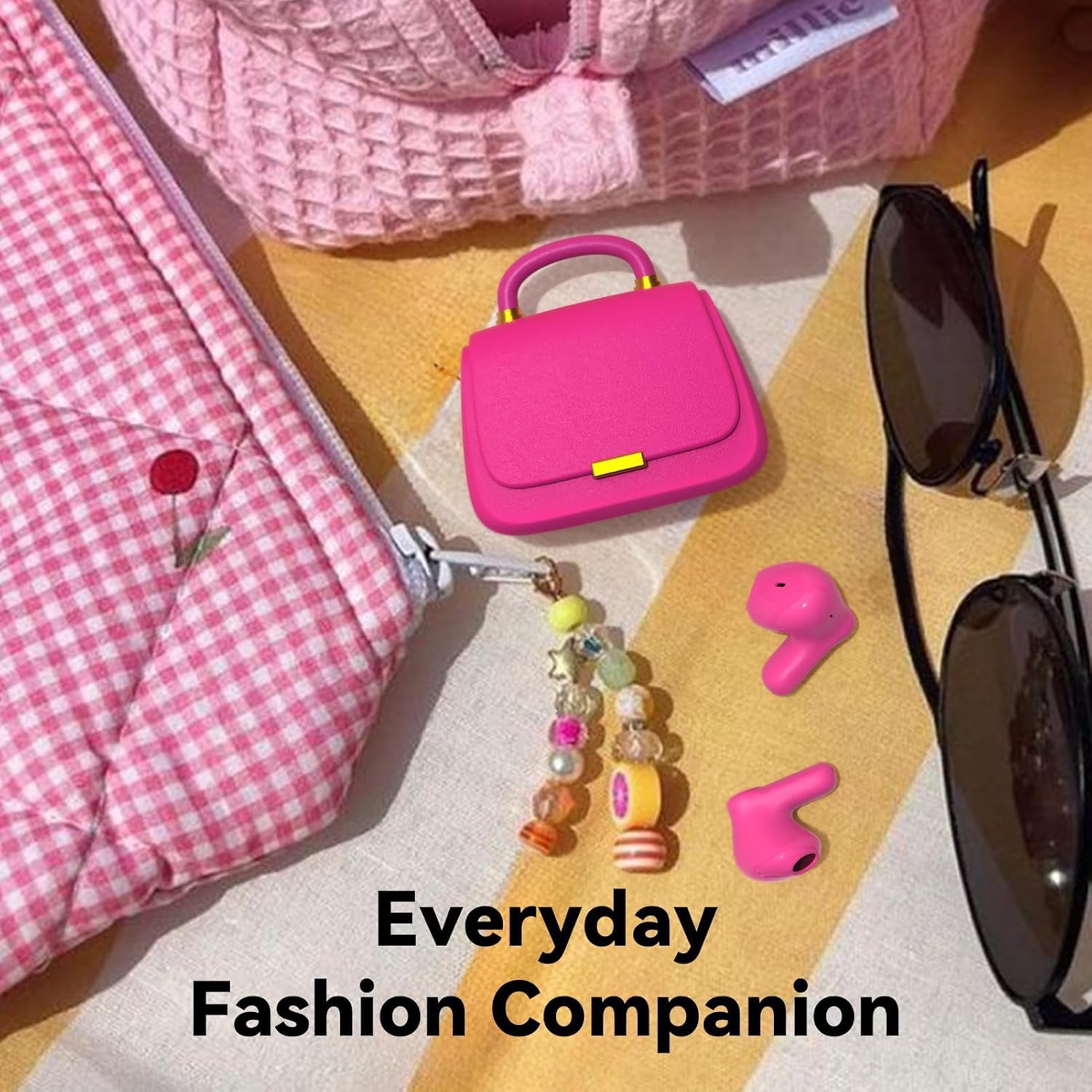 ANCwear Hot Pink Wireless Earbuds, Mini Handbag Charging Case, 22H Playtime Bluetooth 5.3, 13mm Drivers, 3.5g Earbuds, Touch Controls & 26 DIY Stickers for Music, Calls and Gifts
