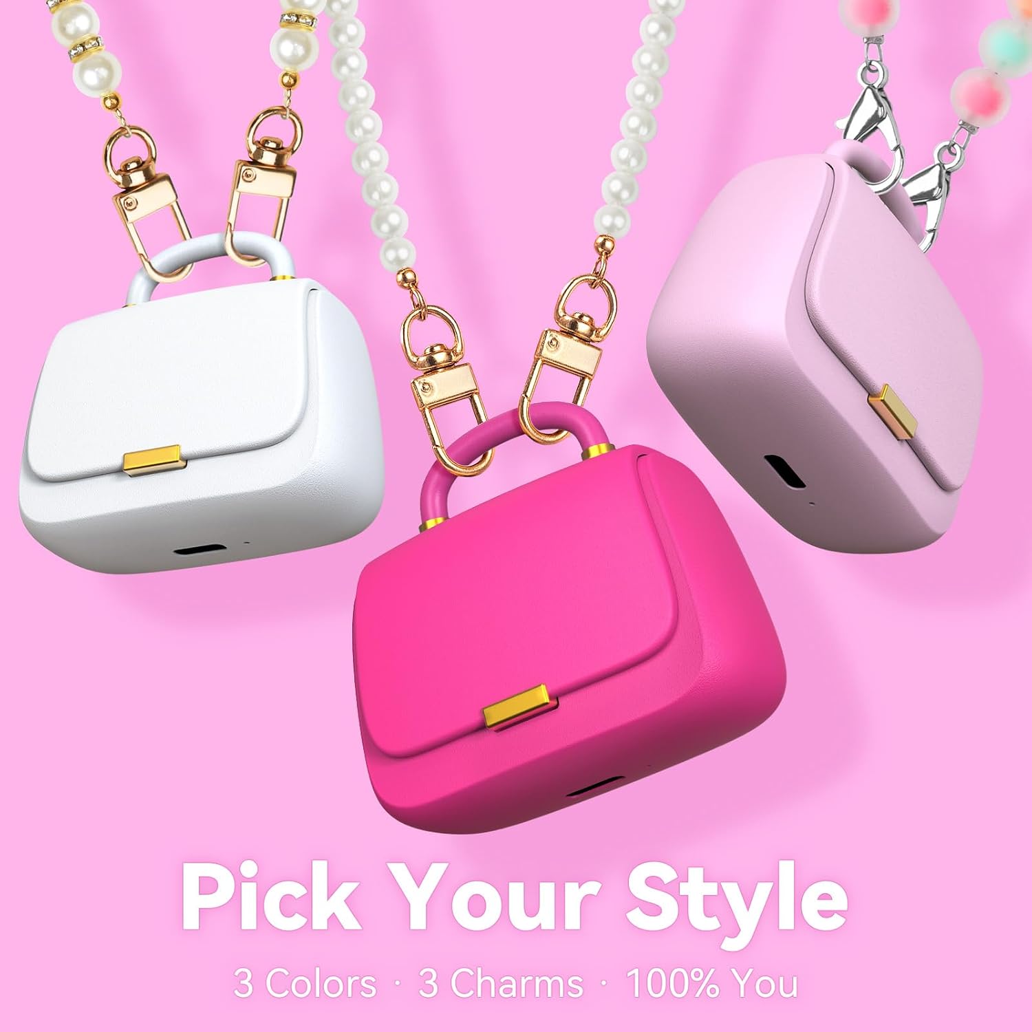 ANCwear Wireless Earbuds with Mini Handbag Case, 22H Playtime, Pearl White Bluetooth 5.3, 13mm drivers, touch controls and DIY stickers for music, calls, travel, everyday wear and gifting