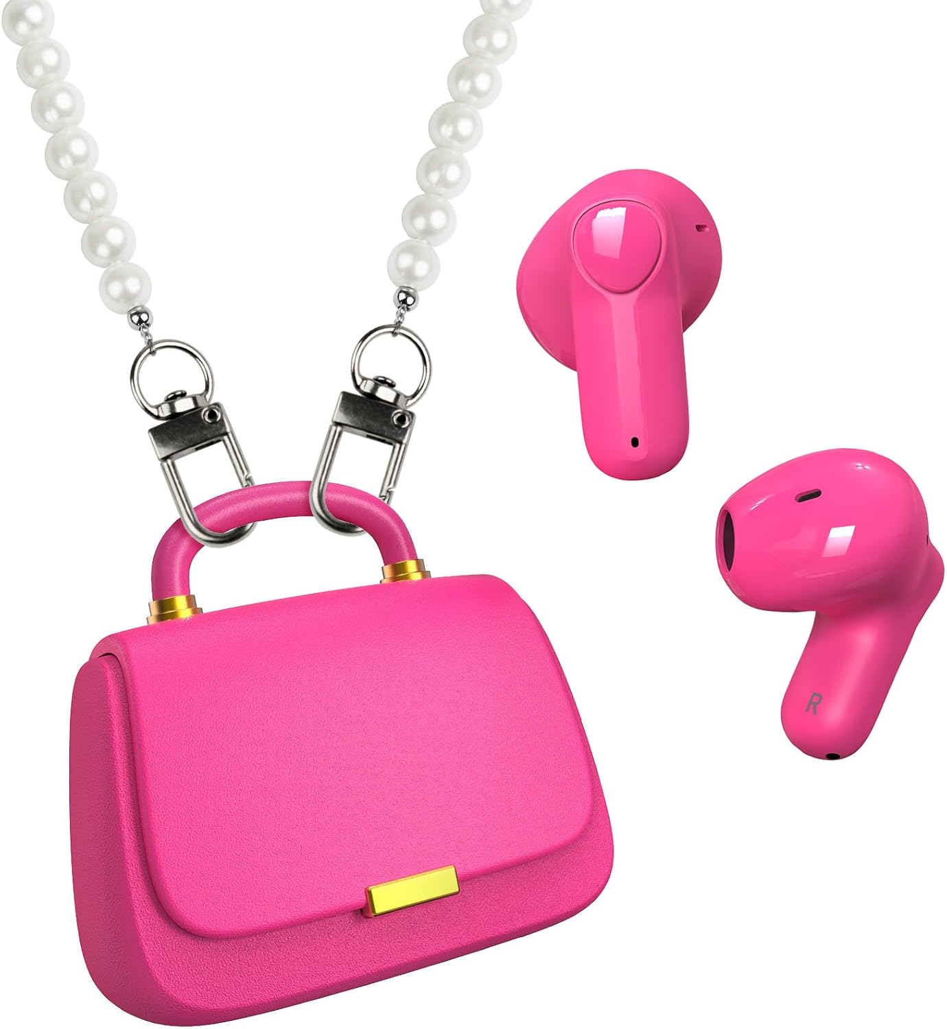 ANCwear Wireless Earbuds with Mini Handbag Case, 22H Playtime, Pearl White Bluetooth 5.3, 13mm drivers, touch controls and DIY stickers for music, calls, travel, everyday wear and gifting