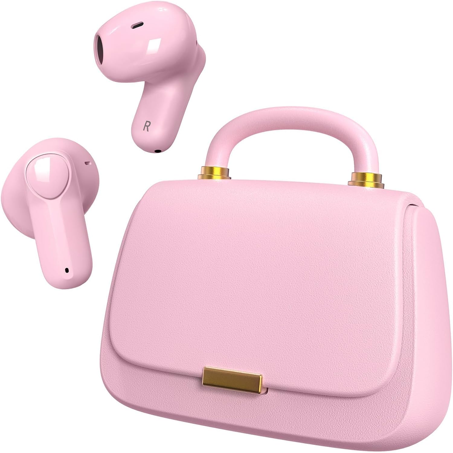 ANCwear Hot Pink Wireless Earbuds, Mini Handbag Charging Case, 22H Playtime Bluetooth 5.3, 13mm Drivers, 3.5g Earbuds, Touch Controls & 26 DIY Stickers for Music, Calls and Gifts