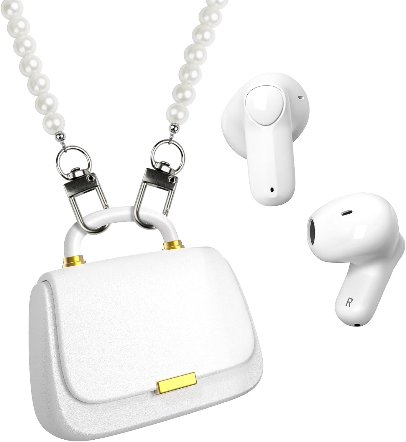 ANCwear Wireless Earbuds with Mini Handbag Case, 22H Playtime, Pearl White Bluetooth 5.3, 13mm drivers, touch controls and DIY stickers for music, calls, travel, everyday wear and gifting