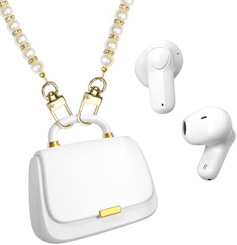 ANCwear Wireless Earbuds with Mini Handbag Case, 22H Playtime, Pearl White Bluetooth 5.3, 13mm drivers, touch controls and DIY stickers for music, calls, travel, everyday wear and gifting