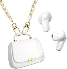 ANCwear Wireless Earbuds with Mini Handbag Case, 22H Playtime, Pearl White Bluetooth 5.3, 13mm drivers, touch controls and DIY stickers for music, calls, travel, everyday wear and gifting