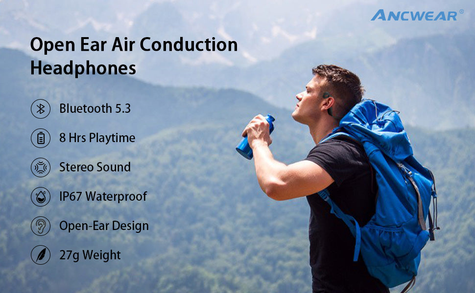 ANCwear V7--  Open ear design headphones/ Native Voice Assistant/Sweatproof